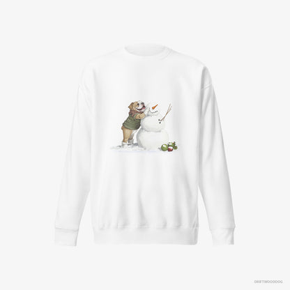 Bulldog Creating a Snowman White Sweatshirt