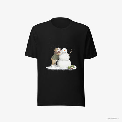 Bulldog Creating a Snowman Black T-Shirt