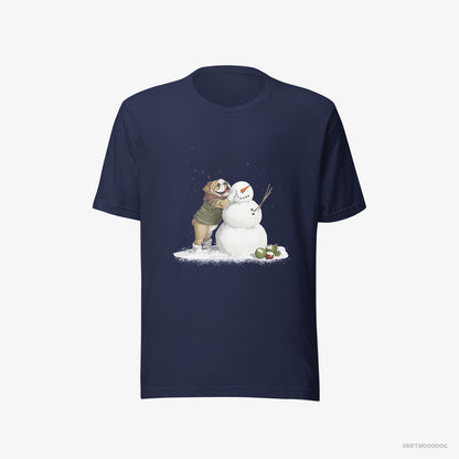 Bulldog T-Shirt – Men Navy T-Shirt Eco-Friendly – Creating a Snowman (on White Background)