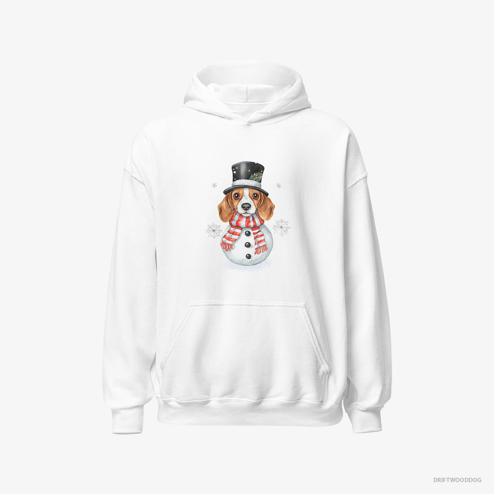 Beagle Hoodie – Men White Hoodie Classic – Dressed as a Snowman (on White Background)