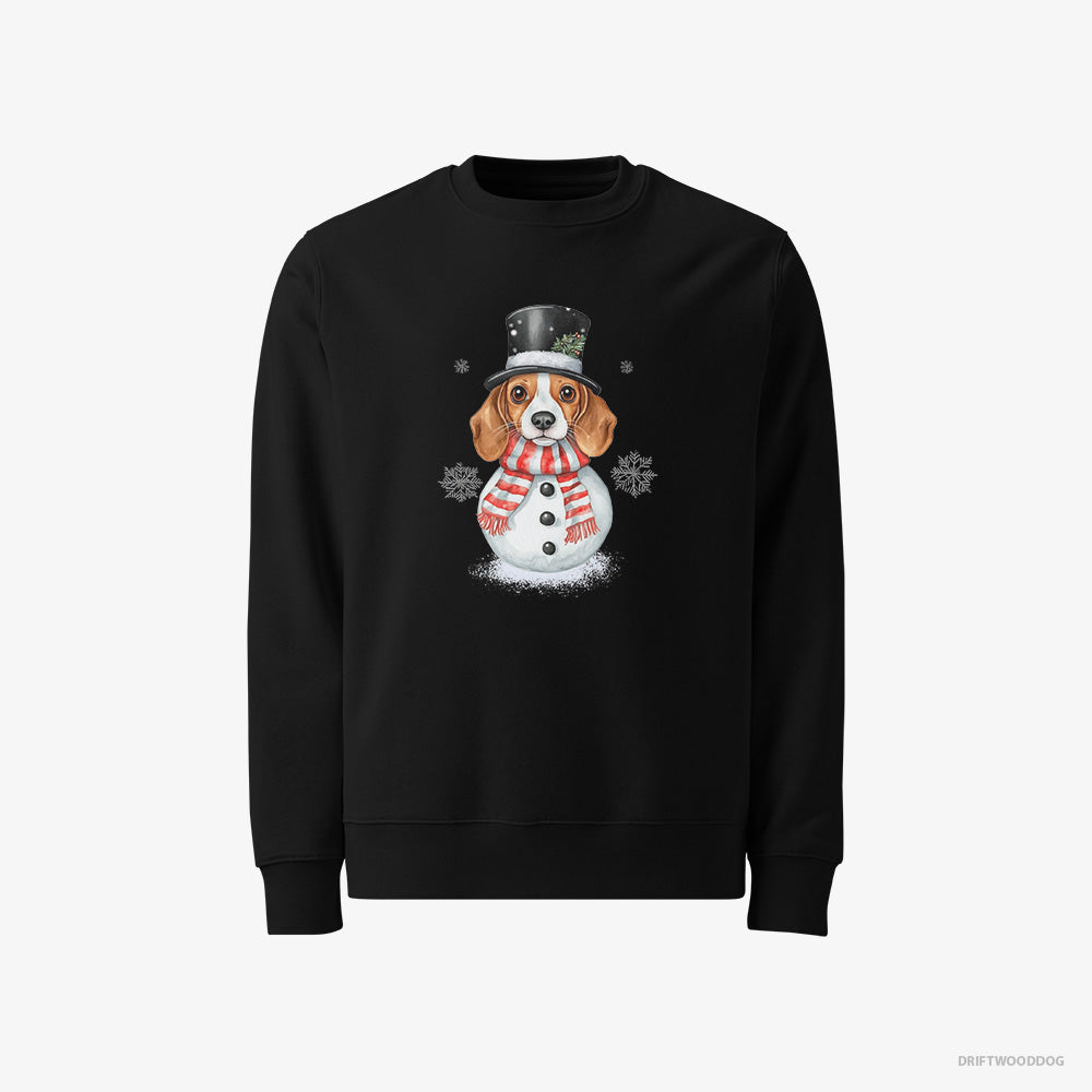 Beagle Sweatshirt – Men Black Sweatshirt Classic – Dressed as a Snowman (on White Background)