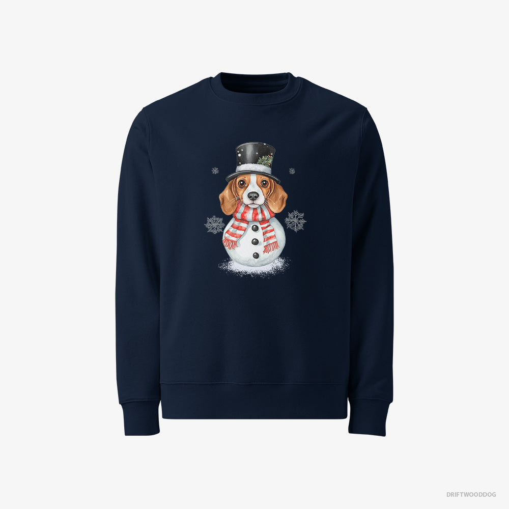 Beagle Sweatshirt – Men Navy Sweatshirt Classic – Dressed as a Snowman (on White Background)