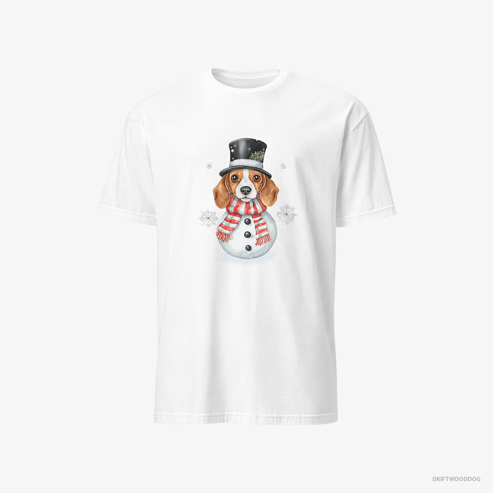 Beagle T-Shirt – Men White T-Shirt Classic – Dressed as a Snowman (on White Background)