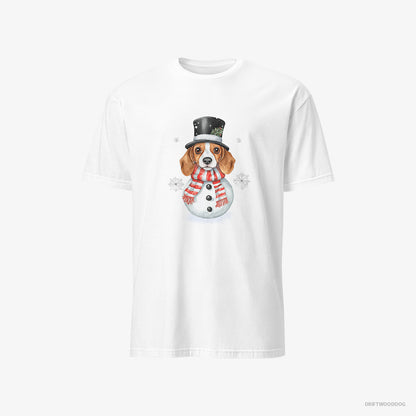 Beagle T-Shirt – Men White T-Shirt Classic – Dressed as a Snowman (on White Background)