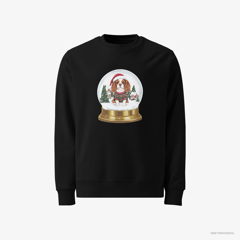 Cavalier King Charles Spaniel Sweatshirt – Men Black Sweatshirt Classic – in a Christmas Snow Globe (on White Background)