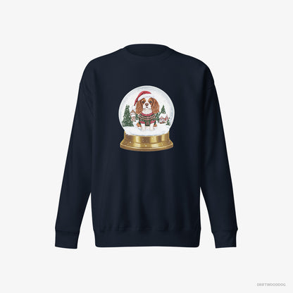 Cavalier King Charles Spaniel Sweatshirt – Men Navy Sweatshirt Eco-Friendly – in a Christmas Snow Globe (on White Background)