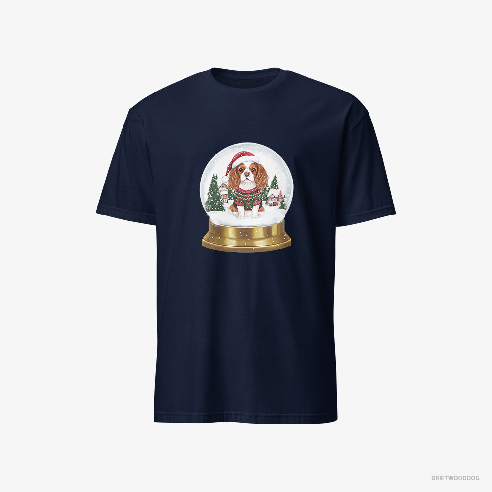 Cavalier King Charles Spaniel T-Shirt – Men Navy T-Shirt Classic – in a Christmas Snow Globe (on White Background)