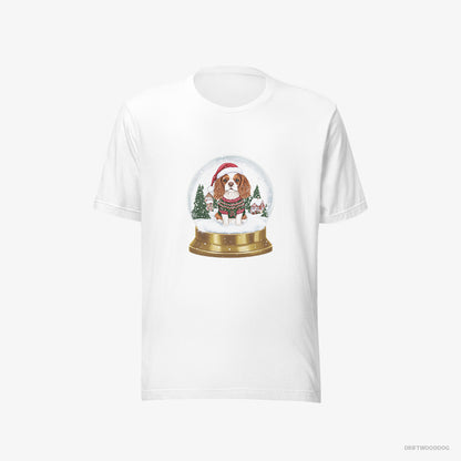 Cavalier King Charles Spaniel T-Shirt – Men White T-Shirt Eco-Friendly – in a Christmas Snow Globe (on White Background)