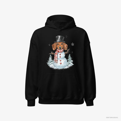 Dachshund Hoodie – Men Black Hoodie Classic – in a Snowman Costume (on White Background)