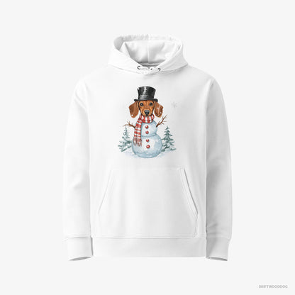 Dachshund Hoodie – Women White Hoodie Eco-Friendly – in a Snowman Costume (on White Background)