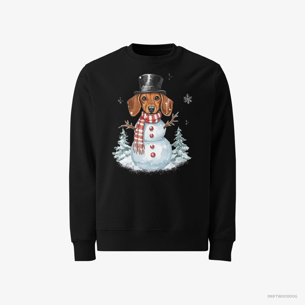 Dachshund Sweatshirt – Men Black Sweatshirt Classic – in a Snowman Costume (on White Background)