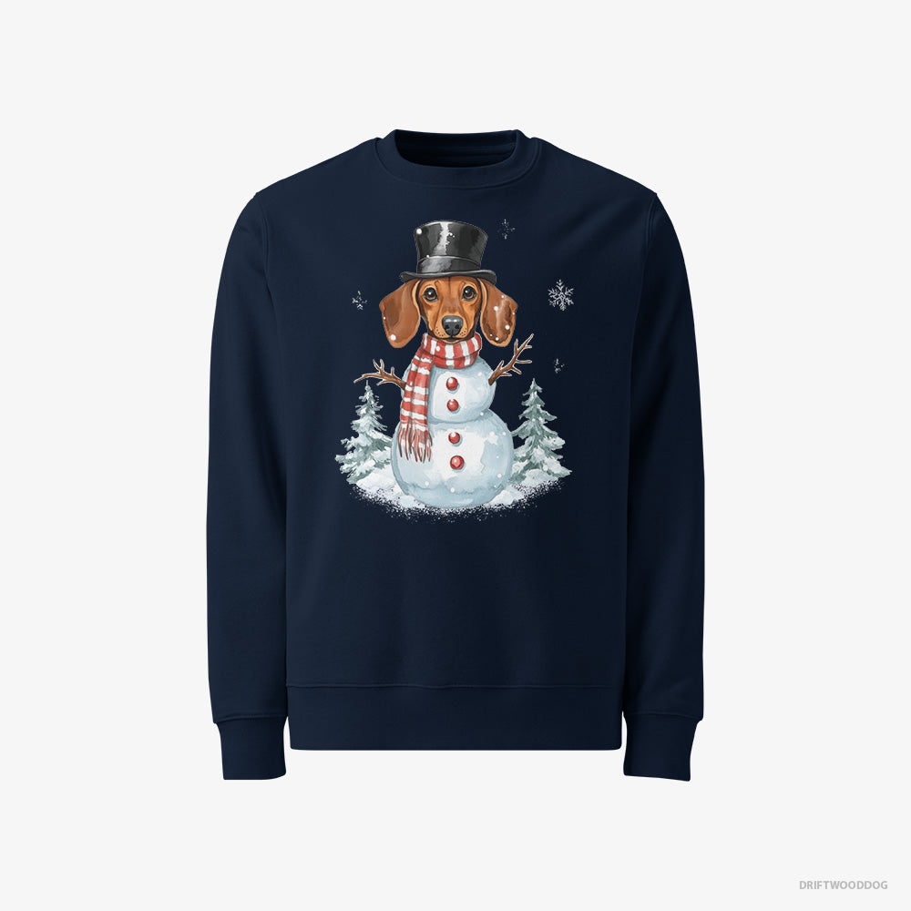 Dachshund Sweatshirt – Men Navy Sweatshirt Classic – in a Snowman Costume (on White Background)