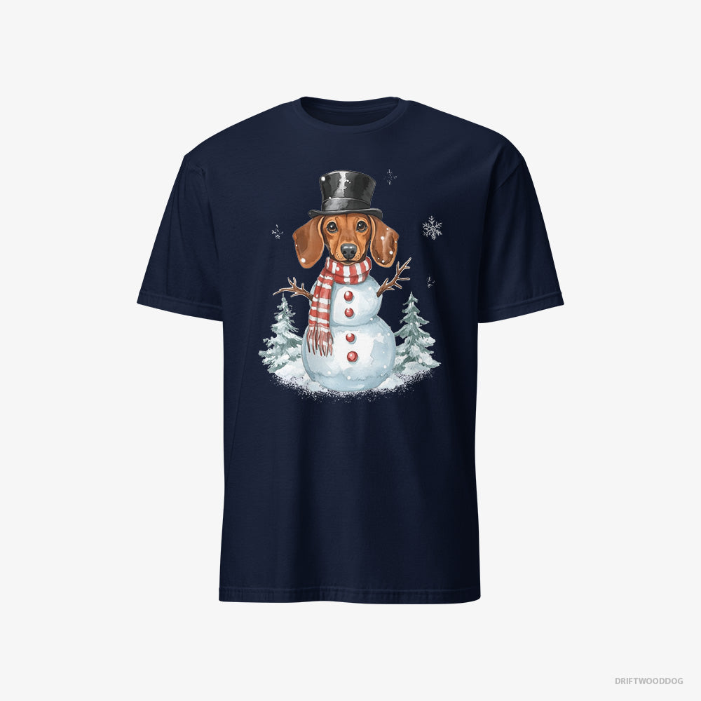 Dachshund T-Shirt – Men Navy T-Shirt Classic – in a Snowman Costume (on White Background)