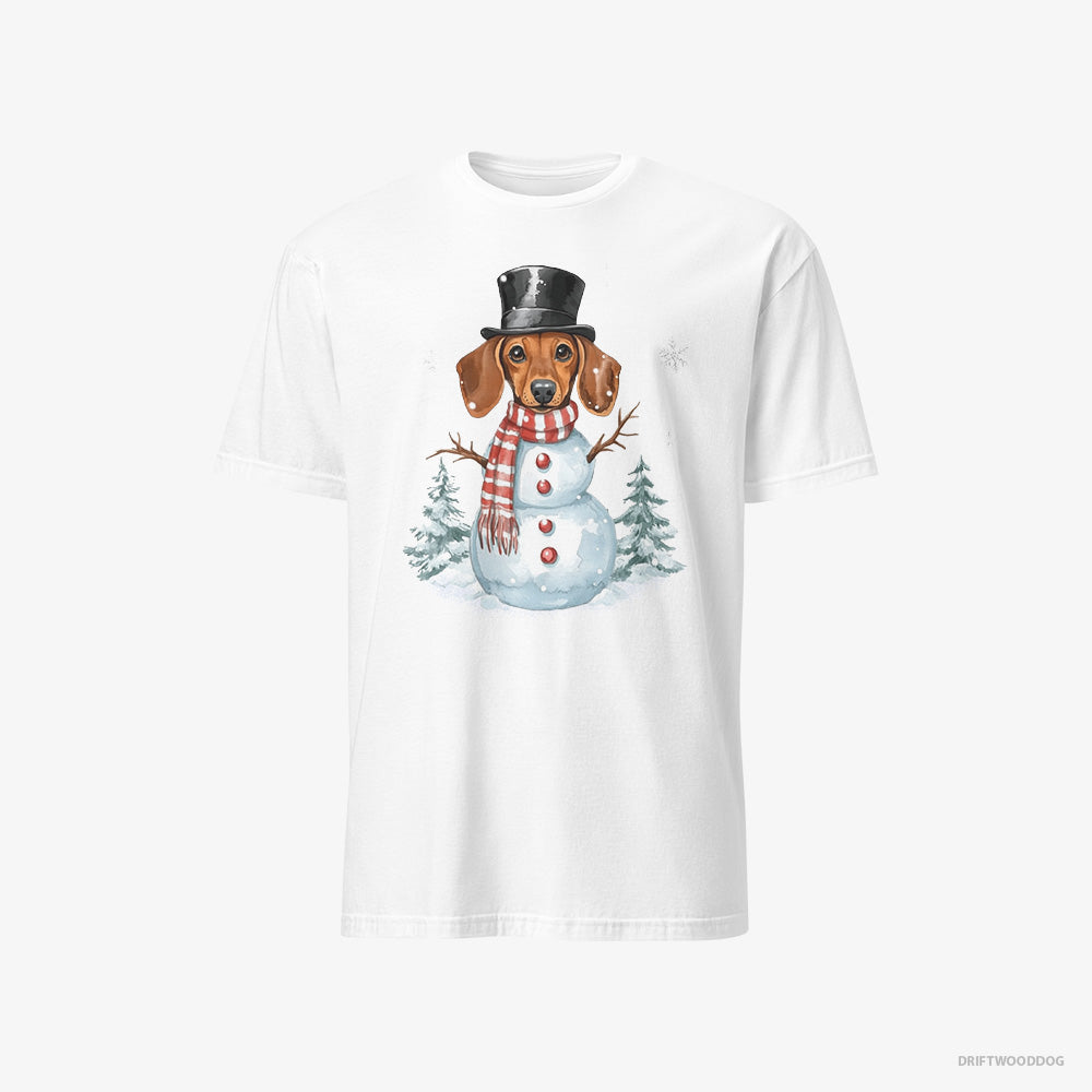 Dachshund T-Shirt – Men White T-Shirt Classic – in a Snowman Costume (on White Background)