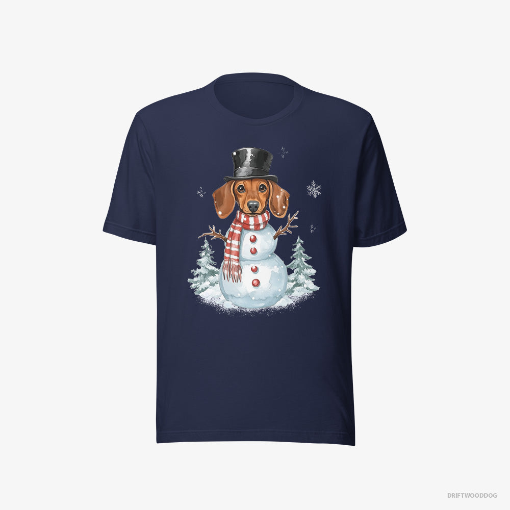 Dachshund T-Shirt – Women Navy T-Shirt Eco-Friendly – in a Snowman Costume (on White Background)