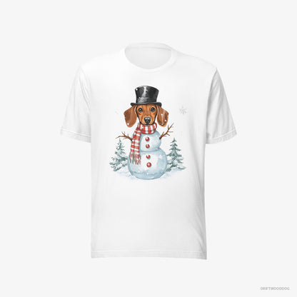 Dachshund T-Shirt – Men White T-Shirt Eco-Friendly – in a Snowman Costume (on White Background)