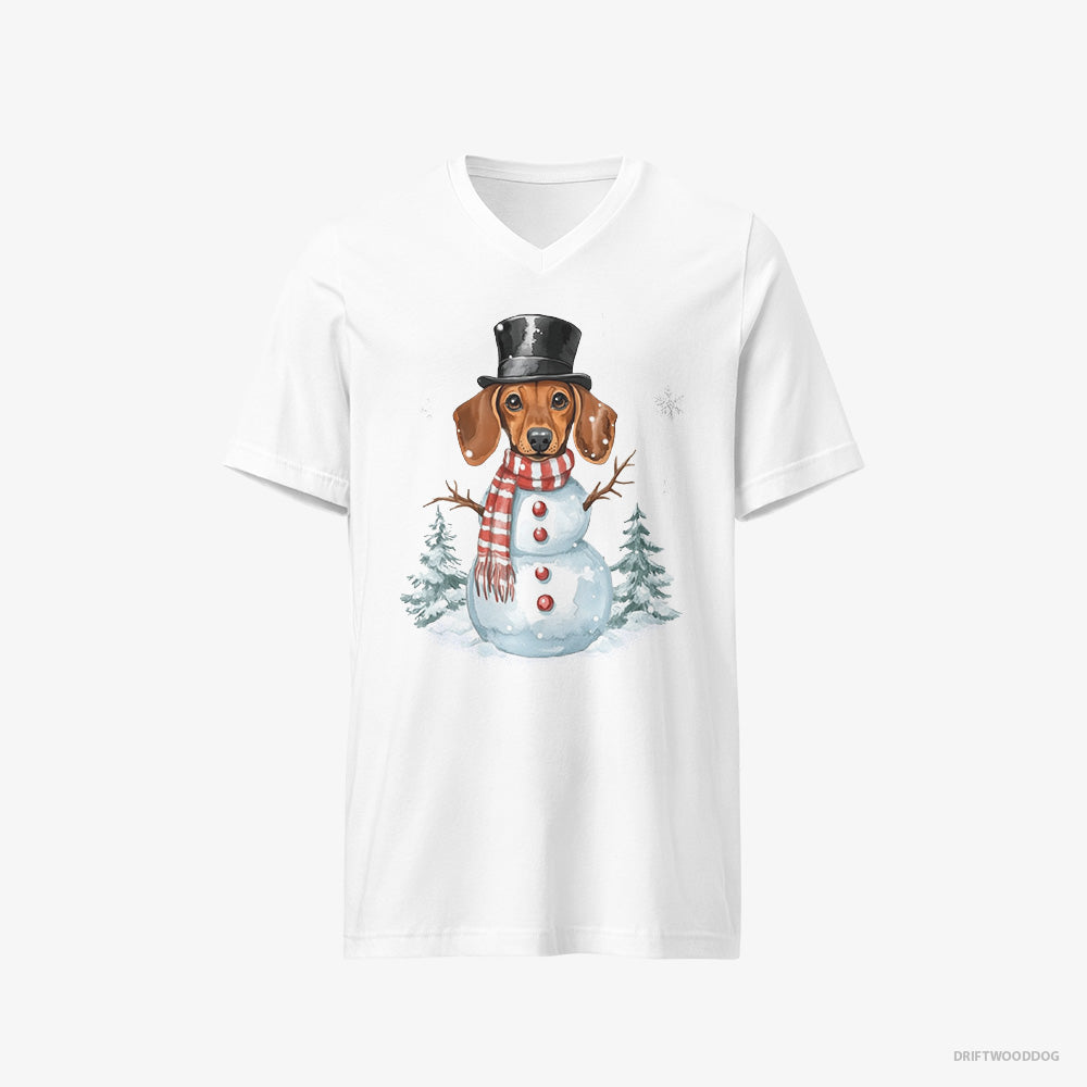 Dachshund in a Snowman Costume V-Neck T-Shirt