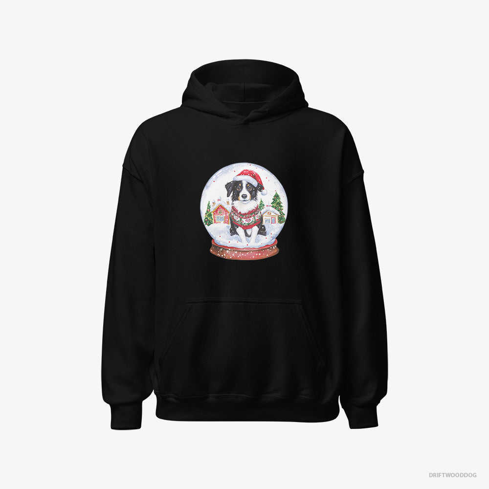 Border Collie Hoodie – Women Black Hoodie Classic – Inside a Holiday Snow Globe (on White Background)