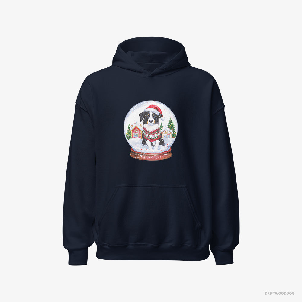 Border Collie Hoodie – Women Navy Hoodie Classic – Inside a Holiday Snow Globe (on White Background)