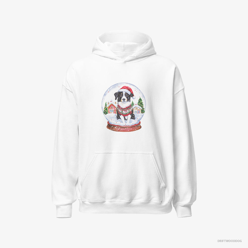 Border Collie Hoodie – Women White Hoodie Classic – Inside a Holiday Snow Globe (on White Background)