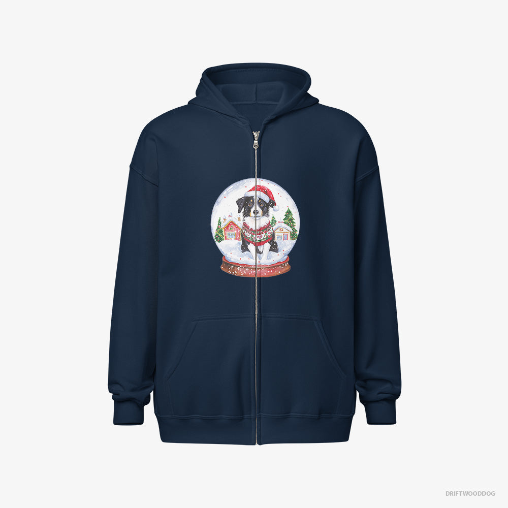 Border Collie Inside a Holiday Snow Globe – Men's Hoodie Navy Full-Zip – Full-Zip