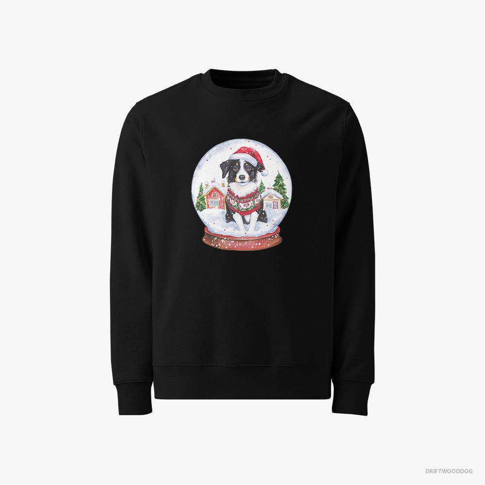 Border Collie Sweatshirt – Women Black Sweatshirt Classic – Inside a Holiday Snow Globe (on White Background)