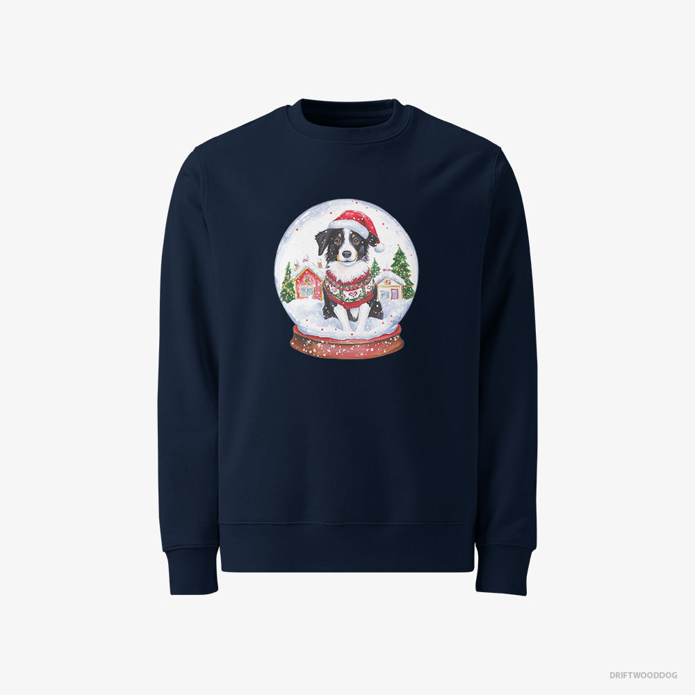 Border Collie Sweatshirt – Women Navy Sweatshirt Classic – Inside a Holiday Snow Globe (on White Background)