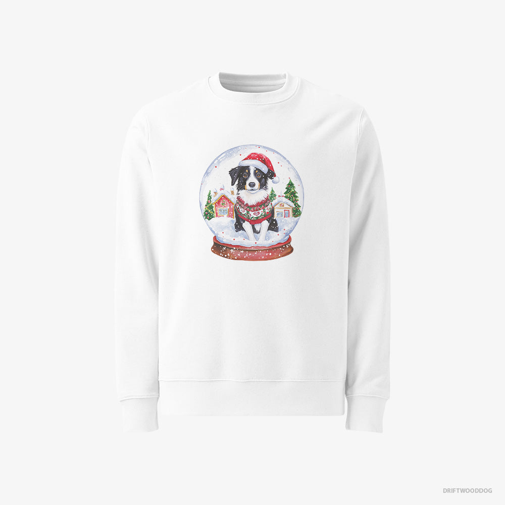 Border Collie Sweatshirt – Women White Sweatshirt Classic – Inside a Holiday Snow Globe (on White Background)