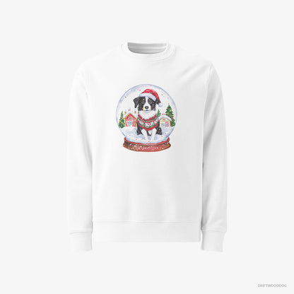 Border Collie Sweatshirt – Women White Sweatshirt Classic – Inside a Holiday Snow Globe (on White Background)