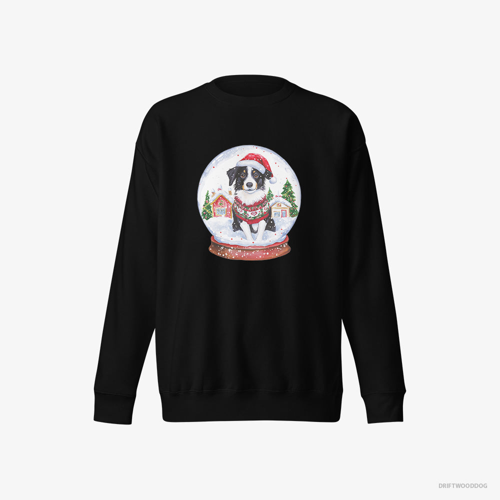 Border Collie Sweatshirt – Women Black Sweatshirt Eco-Friendly – Inside a Holiday Snow Globe (on White Background)