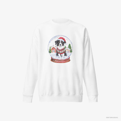 Border Collie Sweatshirt – Women White Sweatshirt Eco-Friendly – Inside a Holiday Snow Globe (on White Background)