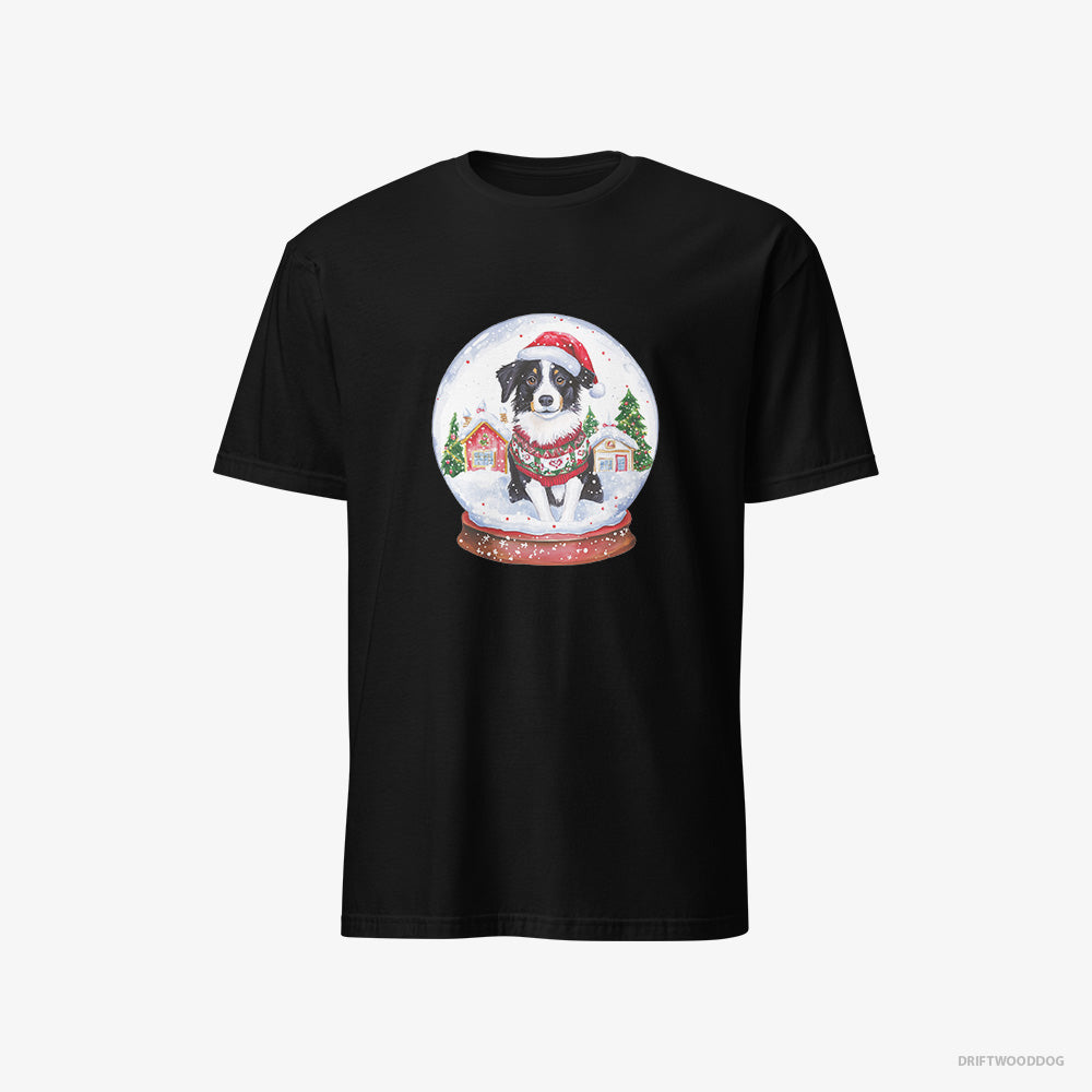 Border Collie T-Shirt – Women Black T-Shirt Classic – Inside a Holiday Snow Globe (on White Background)