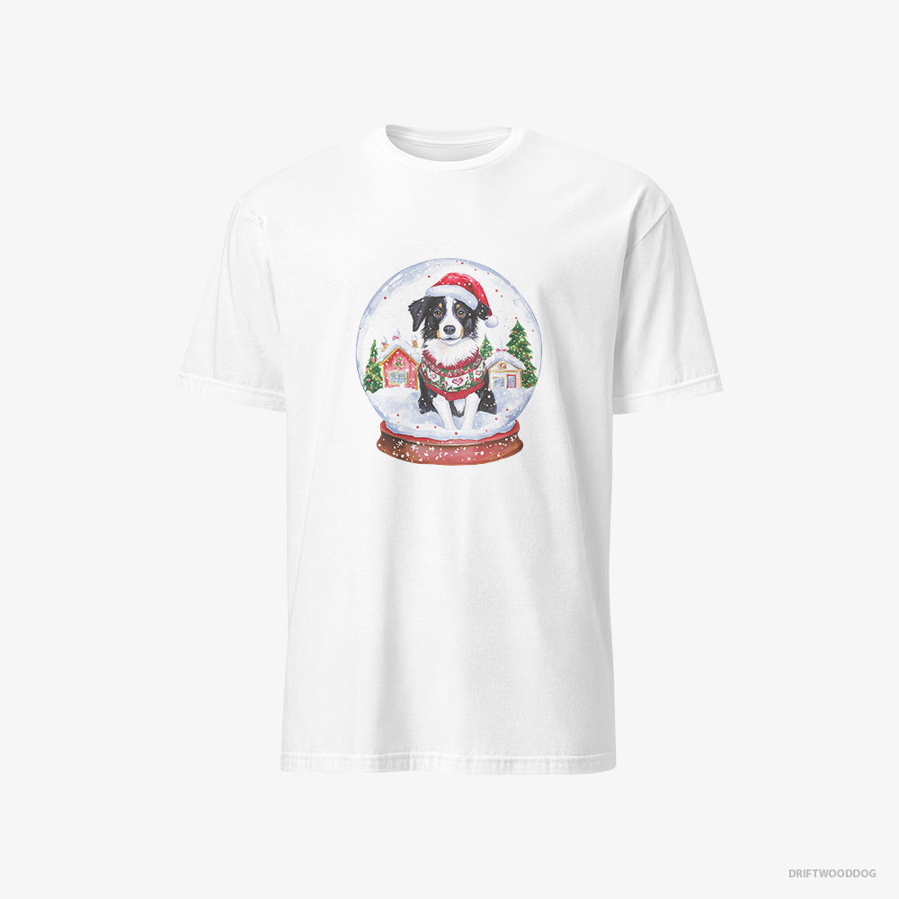 Border Collie T-Shirt – Women White T-Shirt Classic – Inside a Holiday Snow Globe (on White Background)