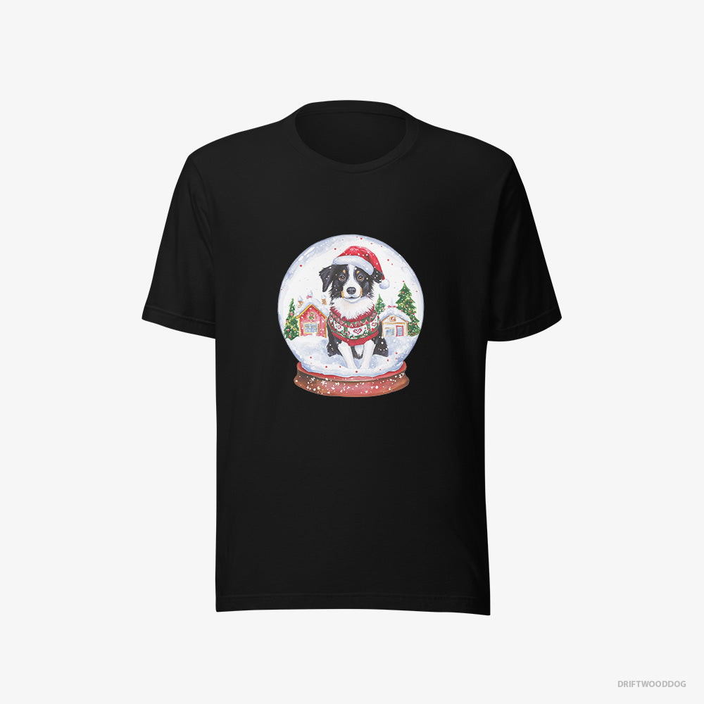 Border Collie T-Shirt – Women Black T-Shirt Eco-Friendly – Inside a Holiday Snow Globe (on White Background)