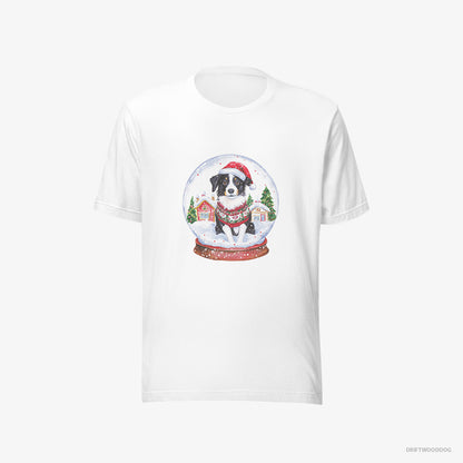 Border Collie T-Shirt – Women White T-Shirt Eco-Friendly – Inside a Holiday Snow Globe (on White Background)