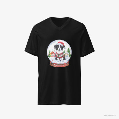 Border Collie Inside a Holiday Snow Globe Black T-Shirt