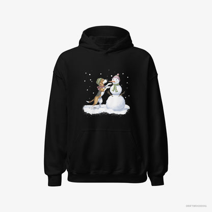 Beagle Hoodie – Men Black Hoodie Classic – Putting Together a Snowman (on White Background)