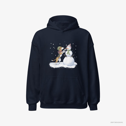 Beagle Putting Together a Snowman Navy Hoodie