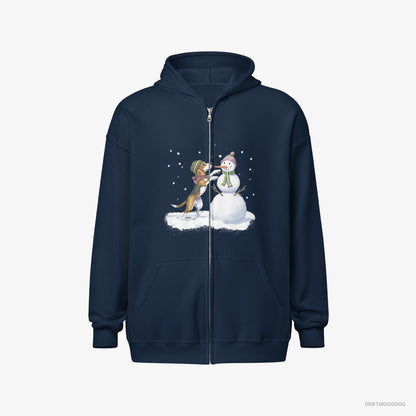 Beagle Putting Together a Snowman Navy Hoodie