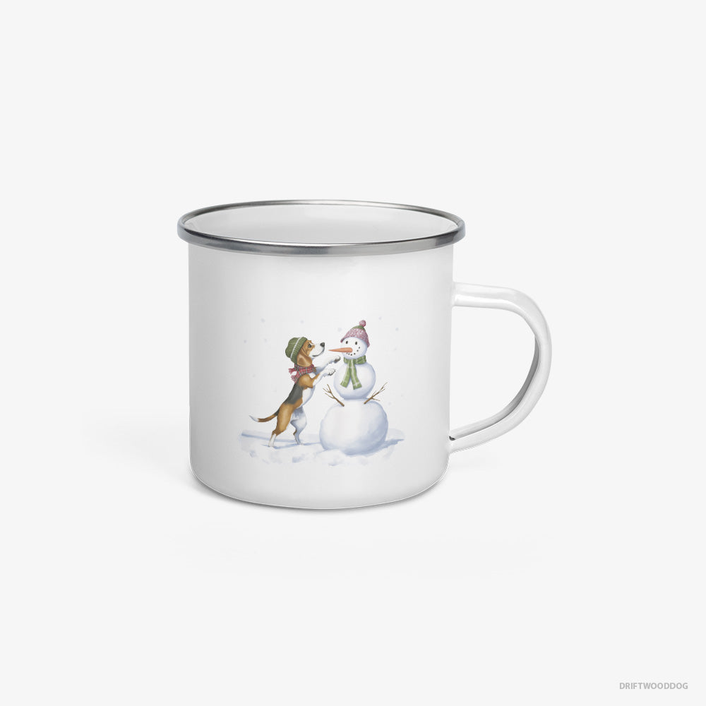 Beagle Putting Together a Snowman Enamel Mug