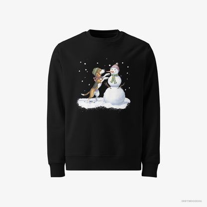 Beagle Sweatshirt – Men Black Sweatshirt Classic – Putting Together a Snowman (on White Background)