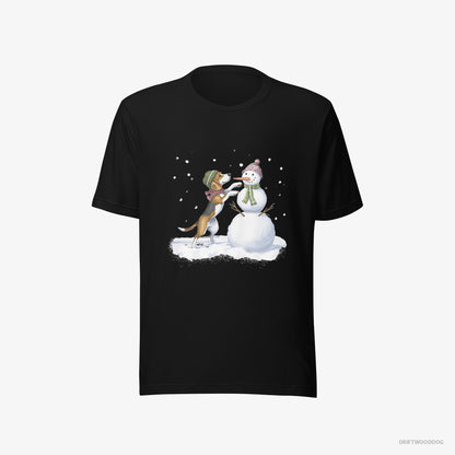 Beagle Putting Together a Snowman Black T-Shirt