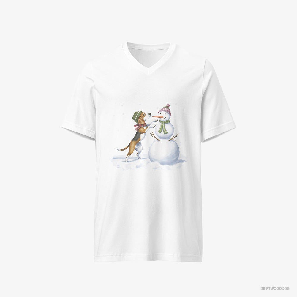 Beagle Putting Together a Snowman V-Neck T-Shirt