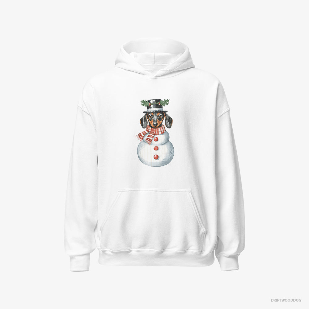 Dachshund Hoodie – Men White Hoodie Classic – Rocking a Snowman Costume (on White Background)