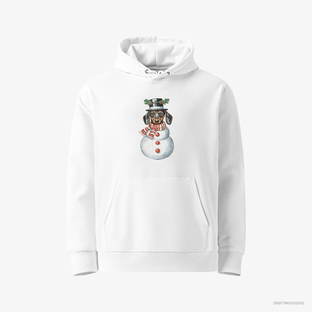 Dachshund Hoodie – Women White Hoodie Eco-Friendly – Rocking a Snowman Costume (on White Background)