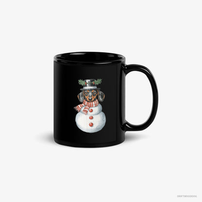 Dachshund Mug – Unisex Black Mug Classic – Rocking a Snowman Costume (on White Background)