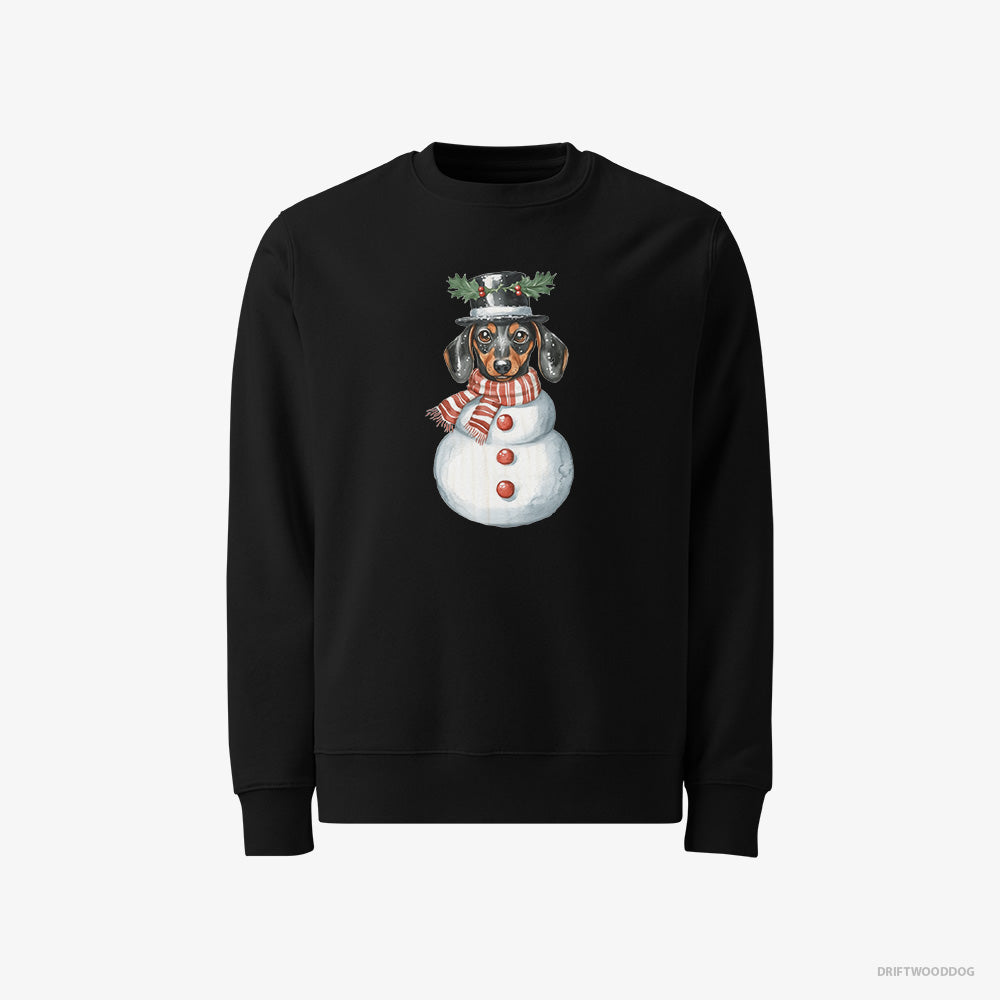 Dachshund Sweatshirt – Men Black Sweatshirt Classic – Rocking a Snowman Costume (on White Background)