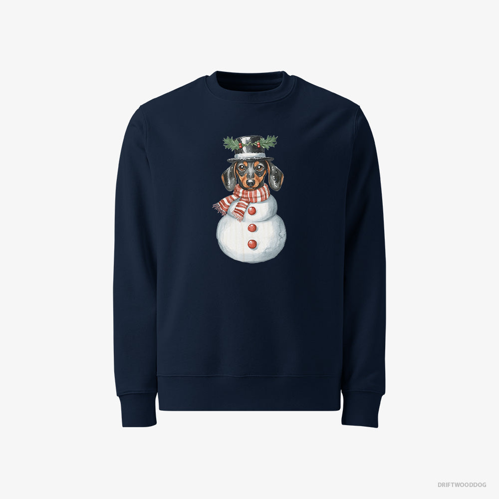 Dachshund Sweatshirt – Men Navy Sweatshirt Classic – Rocking a Snowman Costume (on White Background)