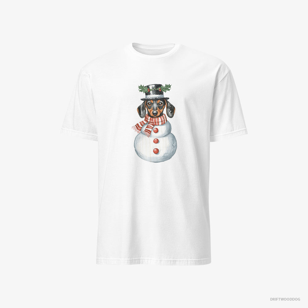 Dachshund T-Shirt – Men White T-Shirt Classic – Rocking a Snowman Costume (on White Background)