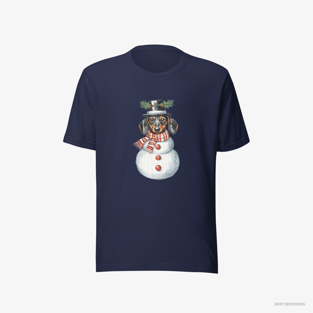 Dachshund T-Shirt – Women Navy T-Shirt Eco-Friendly – Rocking a Snowman Costume (on White Background)